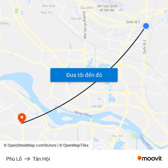 Phù Lỗ to Tân Hội map