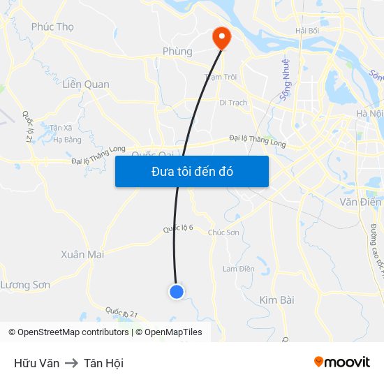 Hữu Văn to Tân Hội map