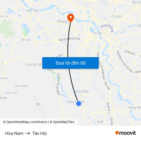 Hòa Nam to Tân Hội map