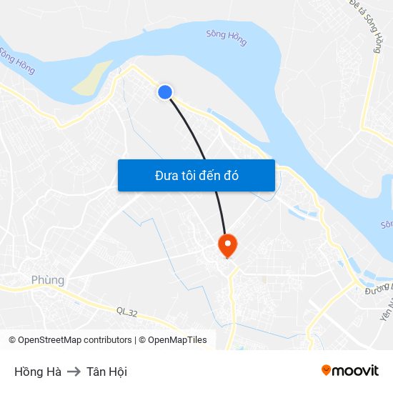 Hồng Hà to Tân Hội map