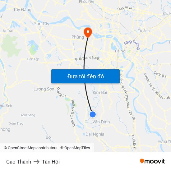 Cao Thành to Tân Hội map