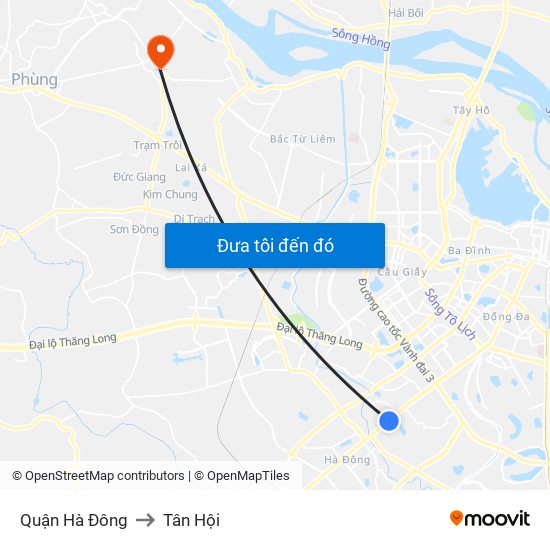 Quận Hà Đông to Tân Hội map