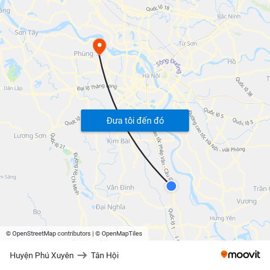 Huyện Phú Xuyên to Tân Hội map