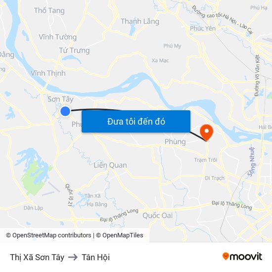 Thị Xã Sơn Tây to Tân Hội map