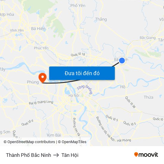 Thành Phố Bắc Ninh to Tân Hội map