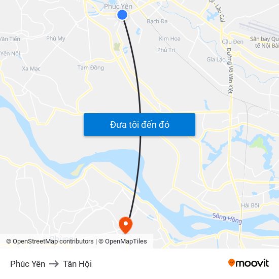 Phúc Yên to Tân Hội map