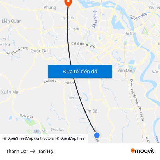 Thanh Oai to Tân Hội map
