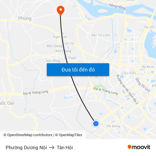 Phường Dương Nội to Tân Hội map