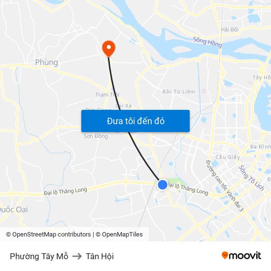 Phường Tây Mỗ to Tân Hội map