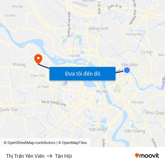 Thị Trấn Yên Viên to Tân Hội map