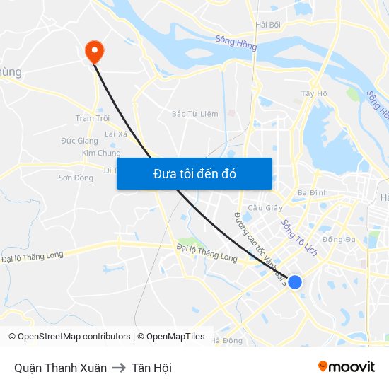Quận Thanh Xuân to Tân Hội map