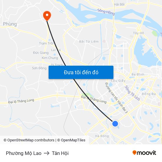 Phường Mộ Lao to Tân Hội map