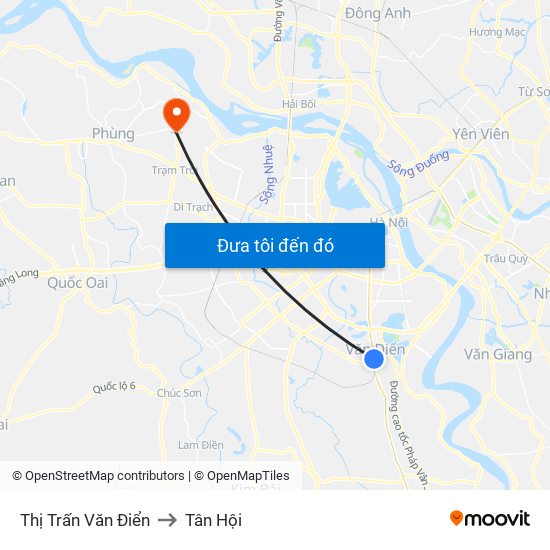 Thị Trấn Văn Điển to Tân Hội map