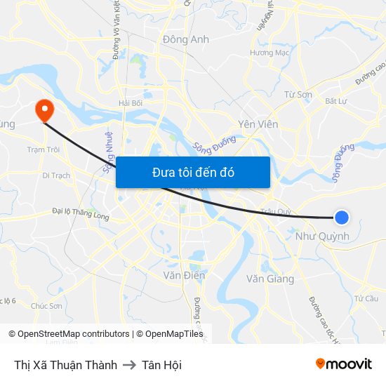 Thị Xã Thuận Thành to Tân Hội map