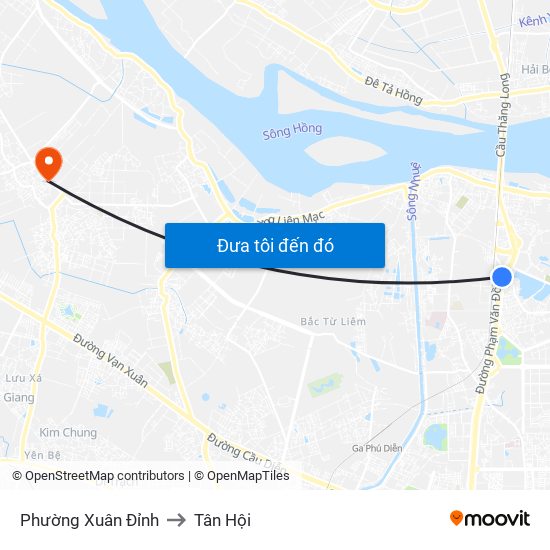 Phường Xuân Đỉnh to Tân Hội map