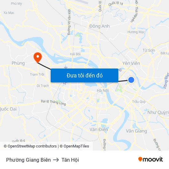 Phường Giang Biên to Tân Hội map