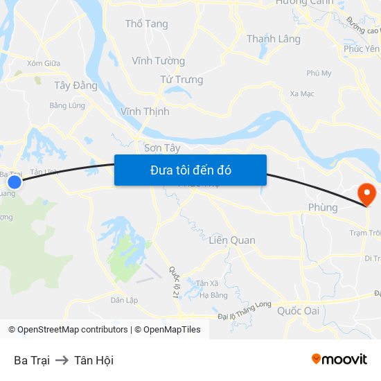 Ba Trại to Tân Hội map