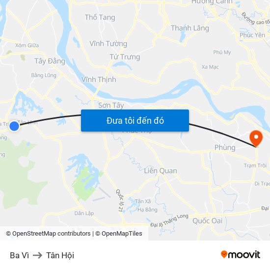 Ba Vì to Tân Hội map