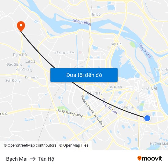 Bạch Mai to Tân Hội map