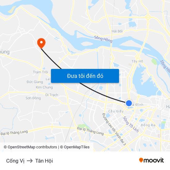 Cống Vị to Tân Hội map