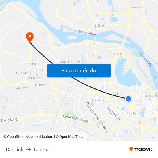 Cát Linh to Tân Hội map