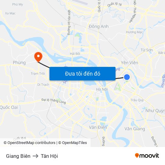 Giang Biên to Tân Hội map