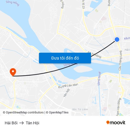 Hải Bối to Tân Hội map