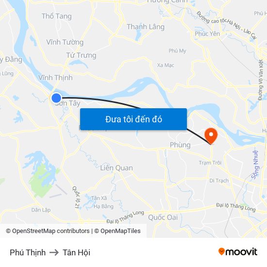 Phú Thịnh to Tân Hội map