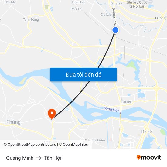 Quang Minh to Tân Hội map