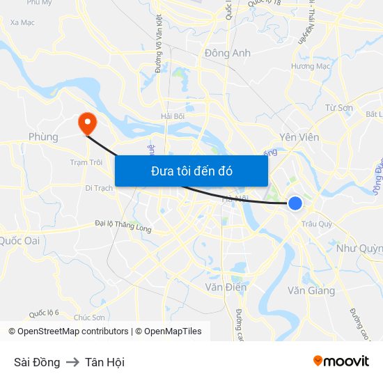 Sài Đồng to Tân Hội map