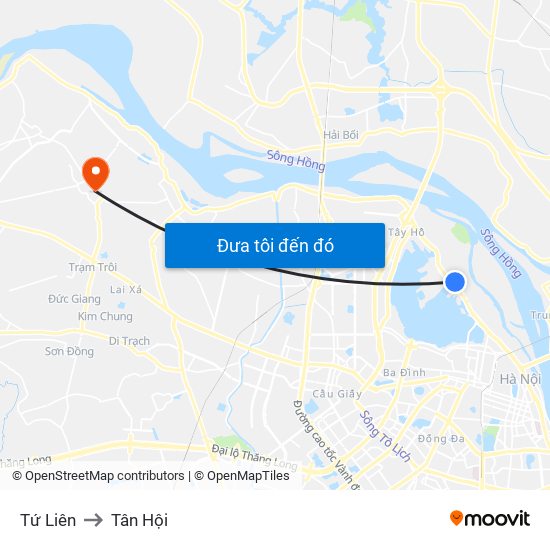 Tứ Liên to Tân Hội map