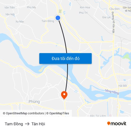 Tam Đồng to Tân Hội map