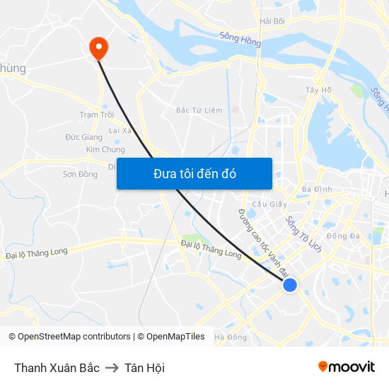 Thanh Xuân Bắc to Tân Hội map