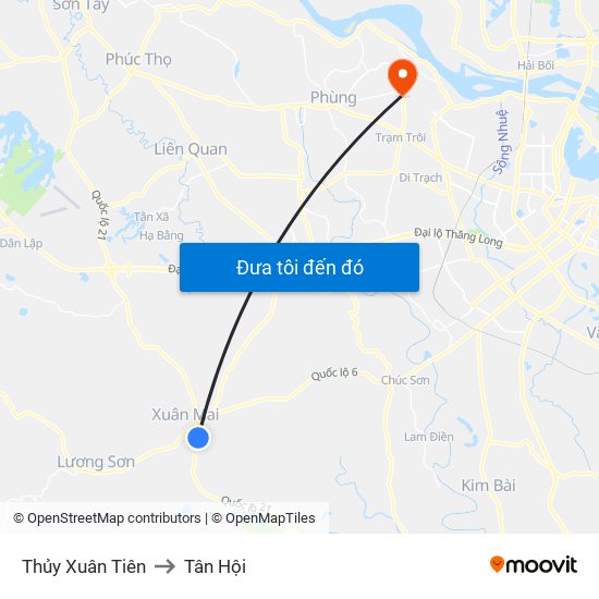 Thủy Xuân Tiên to Tân Hội map