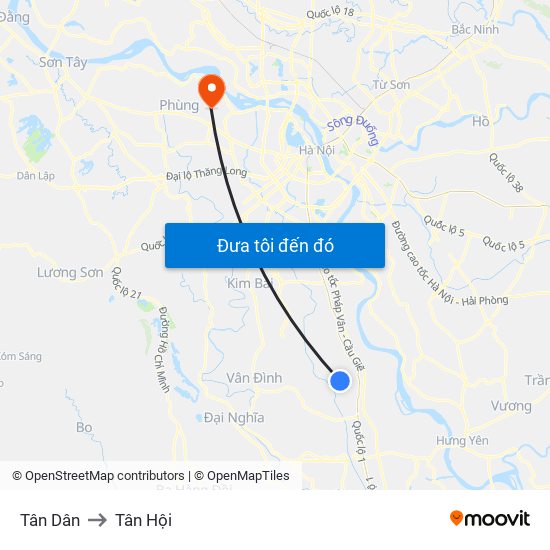 Tân Dân to Tân Hội map