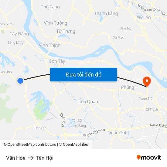 Vân Hòa to Tân Hội map