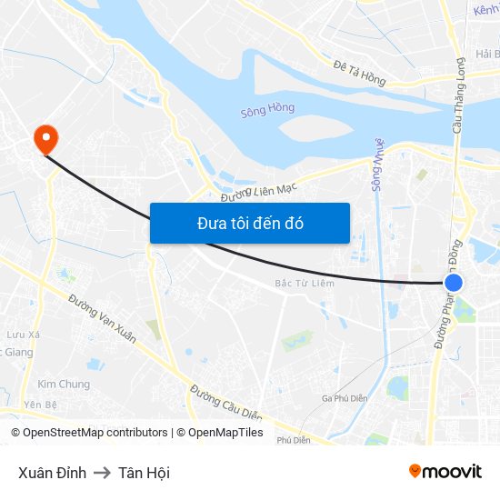 Xuân Đỉnh to Tân Hội map