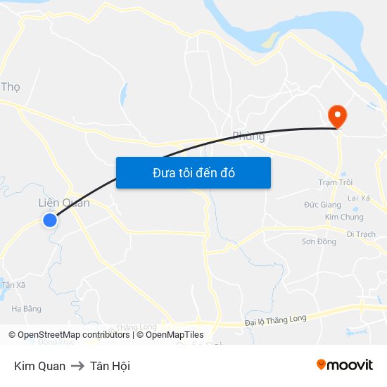 Kim Quan to Tân Hội map