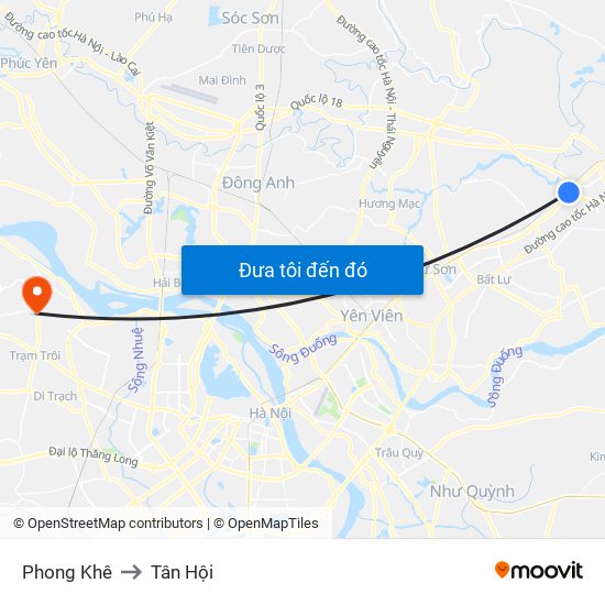 Phong Khê to Tân Hội map