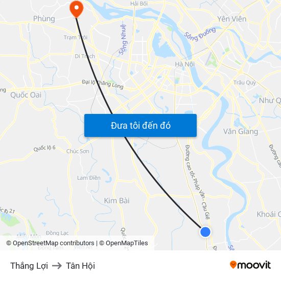 Thắng Lợi to Tân Hội map