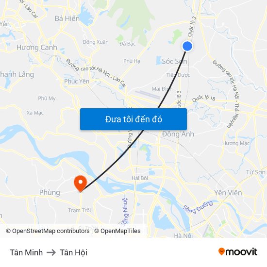 Tân Minh to Tân Hội map