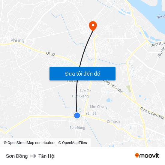 Sơn Đồng to Tân Hội map