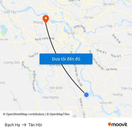 Bạch Hạ to Tân Hội map