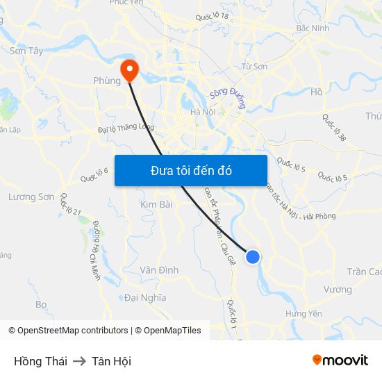 Hồng Thái to Tân Hội map