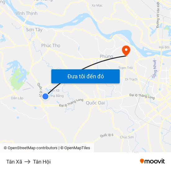 Tân Xã to Tân Hội map