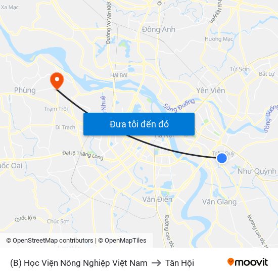 (B) Học Viện Nông Nghiệp Việt Nam to Tân Hội map