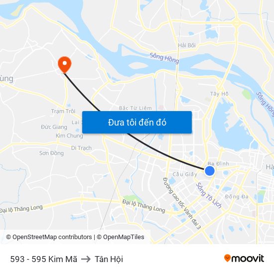 593 - 595 Kim Mã to Tân Hội map
