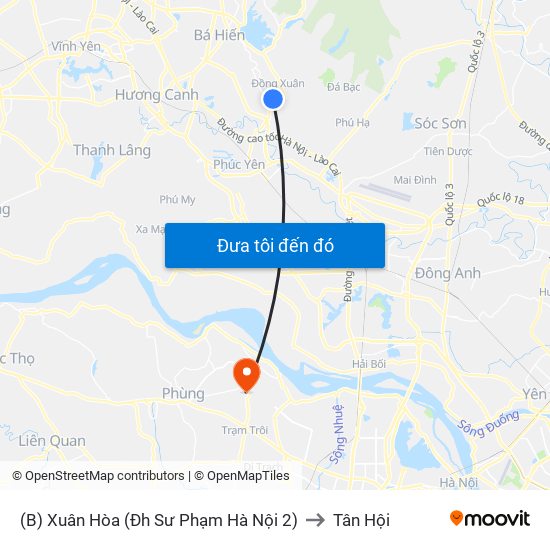 (B) Xuân Hòa (Đh Sư Phạm Hà Nội 2) to Tân Hội map