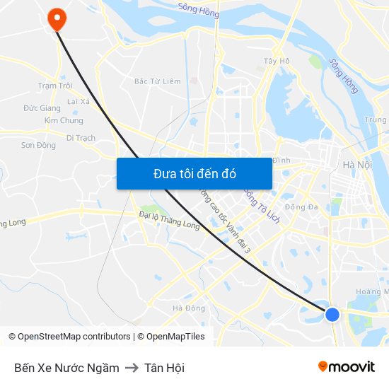 Bến Xe Nước Ngầm to Tân Hội map