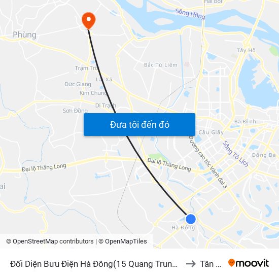 Đối Diện Bưu Điện Hà Đông(15 Quang Trung Hà Đông) to Tân Hội map